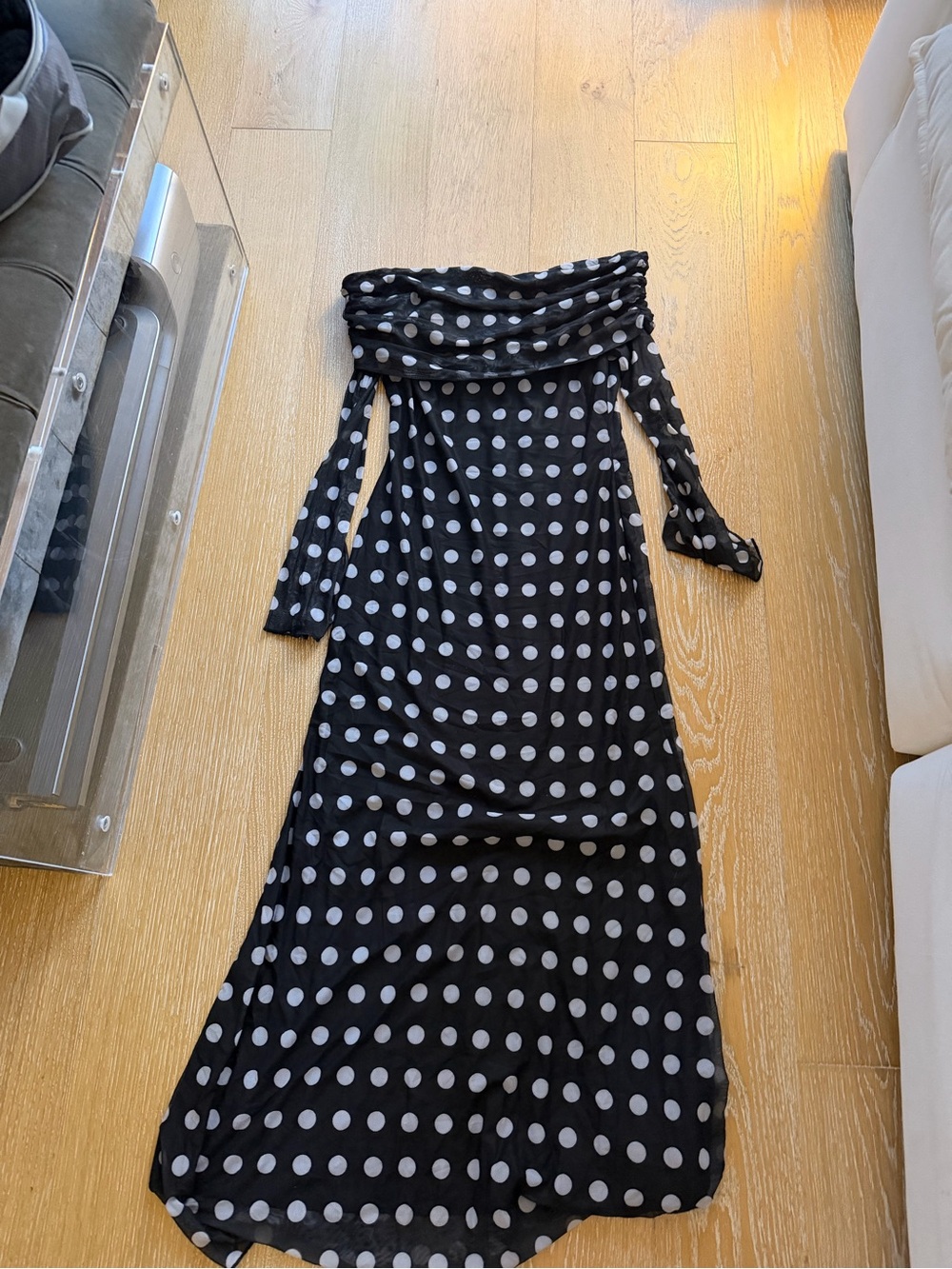 Commense Black Maxi Dress with White Polka Dots